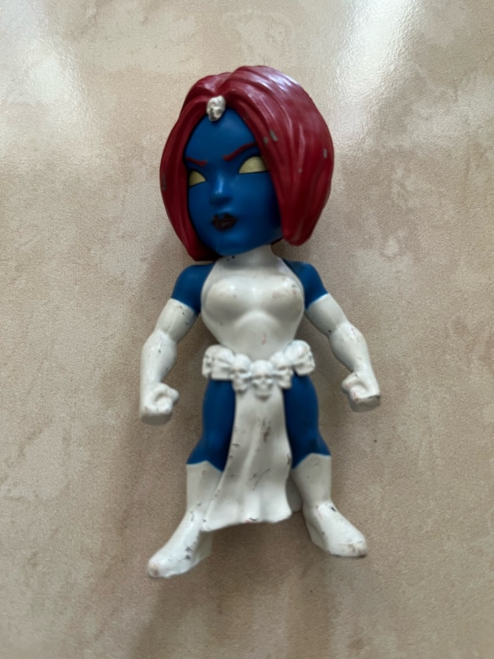Mystery Blue Female Superhero Action Figure - Red Hair, White Costume